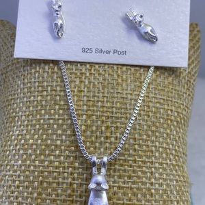 Sterling silver hanging cat necklace earrings